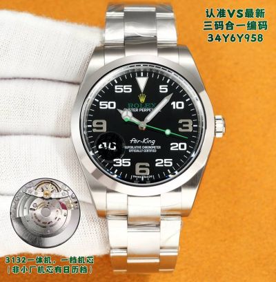 VS Factory Rolex Air-King 39mm 3132 Movement 34Y6Y958 Black Dial Watch